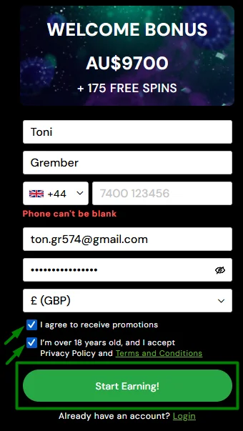 registration process casino